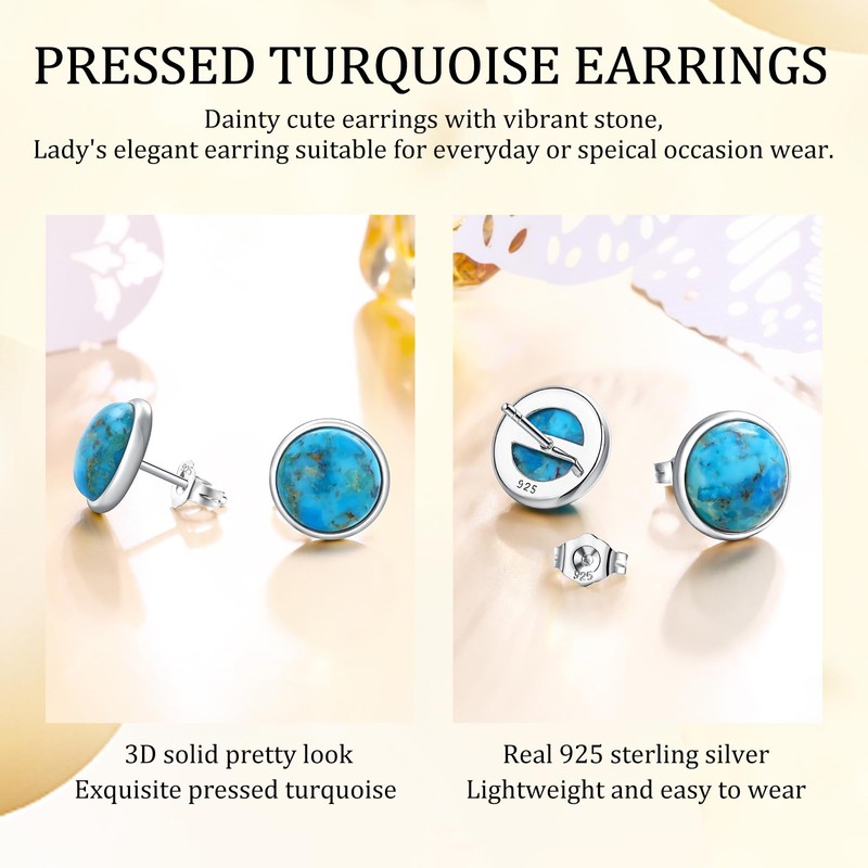 AIBAO Turquoise Earrings Sterling Silver Post Stud Earrings for Men