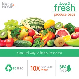 Keep it Fresh Produce Bags - 60 Reusable BPA Free Freshness Produce Bags & Twist Ties - Keeps Fruits, Veggies, and Flowers Fresher Longer