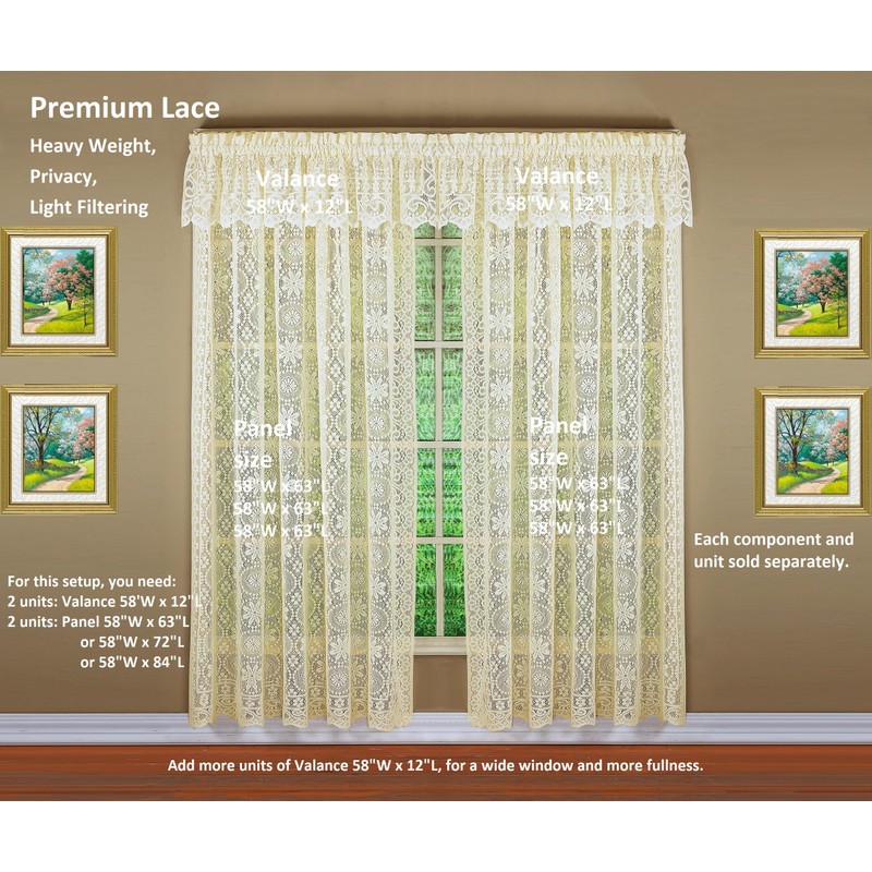 Today's Curtain Hopewell Premium Lace Panel 84", Cream, 58W x