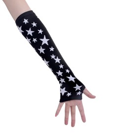 JISEN Women Punk Winter Arm Warmer Knitted Stretchy Soft Fingerless Gloves Stars Pattern