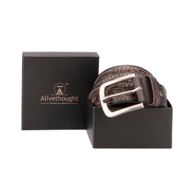 Alivethought Comfort Men's Genuine Leather Belt 'ALL LEATHER' Classic Dress Casual Double Stitch (36)