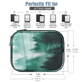 TiMOVO 6-7 Inch Tablet Sleeve for All-New Kindle 2022/10th Gen 2019 /Kindle Paperwhite 11th Gen 2021/Kindle Oasis E-Reader, Protective Case with Pocket for Kindle (8th Gen, 2016), Green Forest