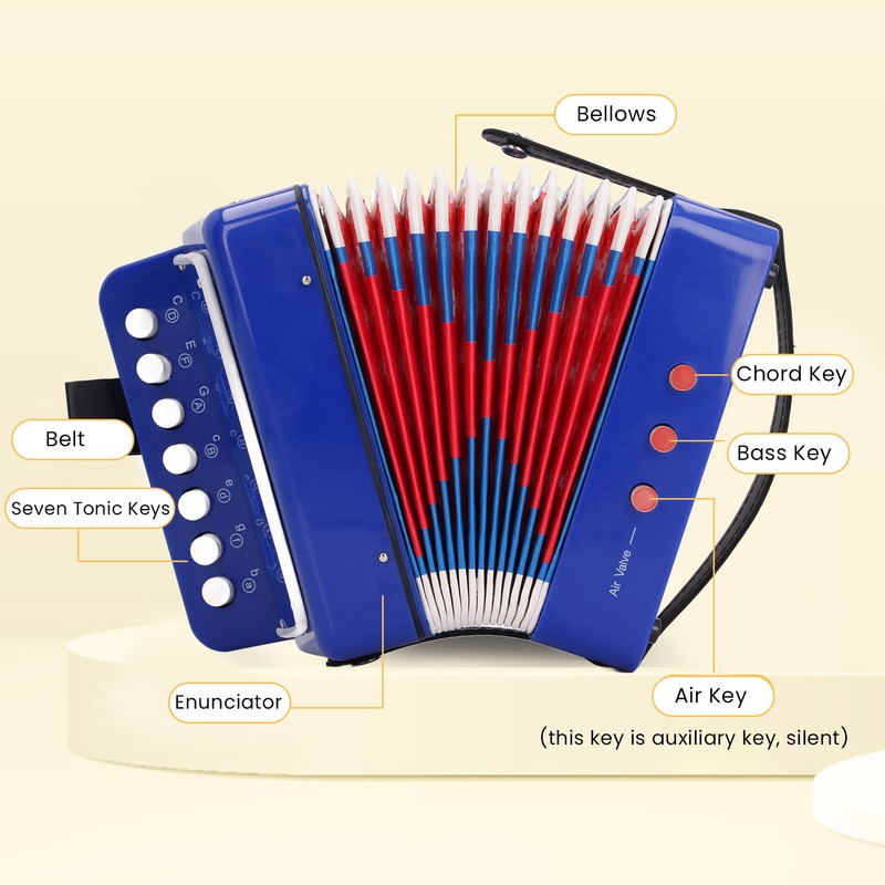 Button Accordion for Beginners 7 Keys Control 2 Bass Kids