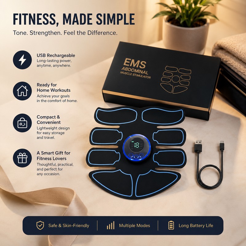 EMS Abdominal Muscle Stimulator for Home Fitness – USB Rechargeable
