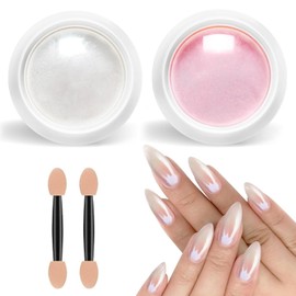 2x Chrome Nail Powder Pearl - Weiße Nagelpuder, Transparent Aurora Ice Shimmer Chrome Pigment Pulver für Nägel, Glazed Donut Glitzerpuder Nails Spiegeleffekt-Glitter Nagelkunst-Pulver für DIY-Salon