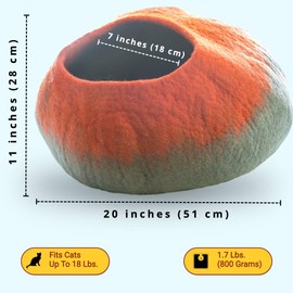 Le Sharma Premium Wool Cat Cave Bed (Large) | Handmade with 100% Natural Merino Wool | Eco Friendly Felt Cat Cave for Cats and Kittens