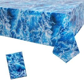 Big Eye Owl Plastic Ocean Waves Tablecloth Blue Under The Sea Party Print Table Cover for Beach Pool Birthday Party Decoration Supplies Shark Dolphin Table Cloths 54 * 108 Inch