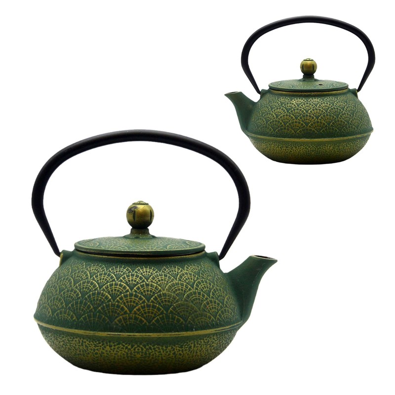 900ml Cast Iron Tea Kettle,SECHUDO Teapot Coated with Enameled Interior