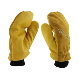 West Chester Pre-Lined Chopper Leather Mitten with Zipper Pocket, Cowhide Leather, Winter Gloves, Thinsulate Lining, Brown, Large, (97861/L)