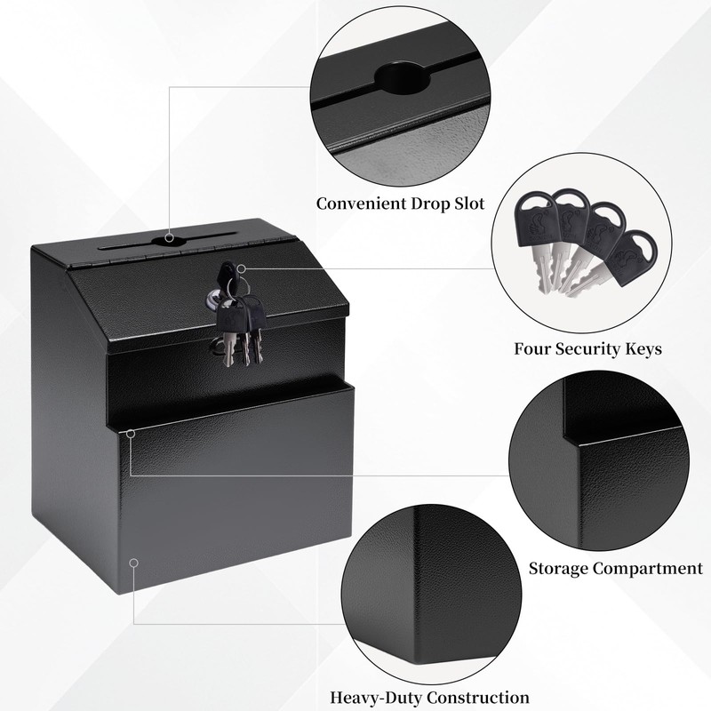 Suggestion Box with Slot and Lock Metal Wall Mounted Ballot