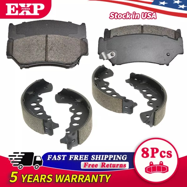 EXPPOWER 6pc Front Ceramic Brake Pads + Rear Shoes Kit