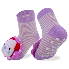 RATIVE Non Skid Anti Slip Crew Socks With Grips for Baby Infant Toddlers Kids Boys, Rt4, 6-12 Months