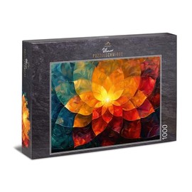 Puzzle da 1000 pezzi con fiori di luce, a forma di fiore astratto con centro caldo e sovrapposizioni luccicanti – potente motivo benessere per adulti – Qualità Made in Germany