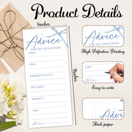 Ogleqoo Blue Bow Wedding Shower Games, Adrice for The Newlyweds Wedding Games for 25 Guests, Engagement Bridal Shower Party Cards, Engagement & Bridal Party Supplies-4x9 Inch-A22