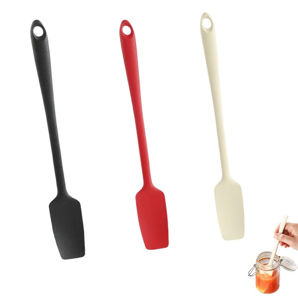 3 Stück Teigschaber Silikon,Silikonschaber,Silikonspachtel,Schmal Restelöffel,Silikonspatel,Silikon Spatel,Teigschaber Klein,Nutella Auskratzer,Spachtel Küche,Langer Griff
