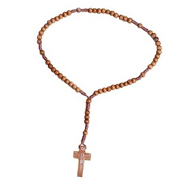 CHILDWEET Wooden Cross Necklace Mens Catholic Rosary Braided Cord Pendant Chain for Unisex Casual Wear