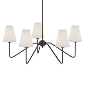 Electro bp;30"Dia 5-Arm Classic Chandeliers Matt Black with White Linen Shades,200W