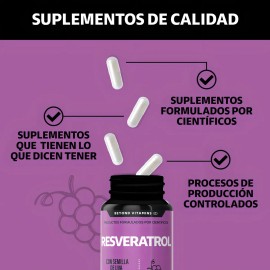 Resveratrol 100% Vegano de alto contenido en Polifenoles | Suplemento Alimenticio Con Pimienta Negra Para Mejor Absorción, Vitamina C, Semilla De Uva Y Acai Beyond Vitamins Antioxidante | 60 Capsulas