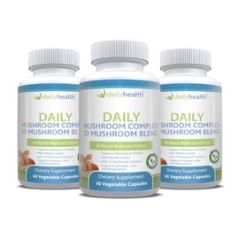 Daily 10 Mushroom Blend Complex Cordyceps, Reishi, Shiitake, Lions Mane, Maitake, Turkey Tail, Chaga, Agaricus, White Button, Black Fungus All Natural Potent Extract Vegan Friendly 180 Veggie Capsules