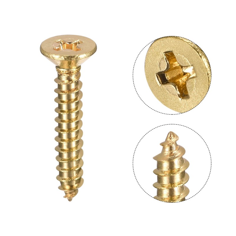 sourcing map Pack of 10 Brass Wood Screws M4 x