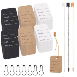 Glarks 1700Pcs Price Tags with Hang Tag Strings and Metal Gourd Pins Assortment Kit, 3 Colors 3.5cm x 5 cm Marking Tags Blank Paper Display Label Tags Clothing Tags for Clothes
