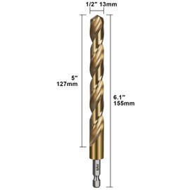SALI Cobalt Drill Bit Set,2 Pack 1/2 Inch High Speed Steel Hex Shank Jobber Drill Bits, for Hardwood, Aluminum,Metal,Copper,Alloyed Steel
