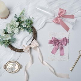 QIANF Dusty Rose Double Face Satin Ribbon 1 Inch x 45 Yards Champagne Pink/Rose Gold/Mauve Fabric Ribbon for Gift Wrapping, Flower Bouquets, Bows Making, Wedding Decor (3 Rolls *15Yd)