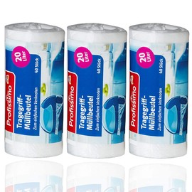 Müllbeutel mit Tragegriff - 20 Liter - Reißfest & Flüssigkeitsdicht - 3er Pack - 120 Stück ( 3 x 40 Stück) - Produkt & Verpackung recyclebar-