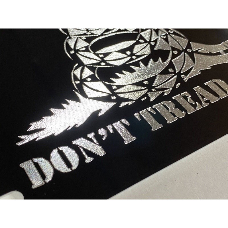 Engraved Don't Tread ON ME Car Tag Silver Diamond Etched