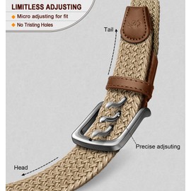 KEMISANT Men's Golf Belt 2 Pack-Braided Woven Stretch Belt for Gift Men Casual Jeans Sports Work 1 3/8"(Black/Beige,38"-42"Waist Adjustable)