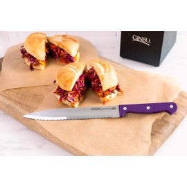 Ginsu Kiso 14-Piece Purple Knife Set with Natural Block - Dishwasher Safe and Always Sharp