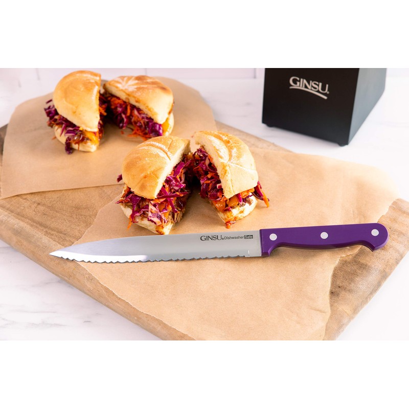Ginsu Kiso 14-Piece Purple Knife Set with Natural Block -