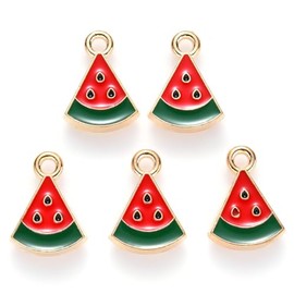 DanLingJewelry 100Pcs Alloy Enamel Watermelon Slice Charms Red Green Fruit Watermelon Enamel Charms for Jewellery Necklaces Bracelets Making