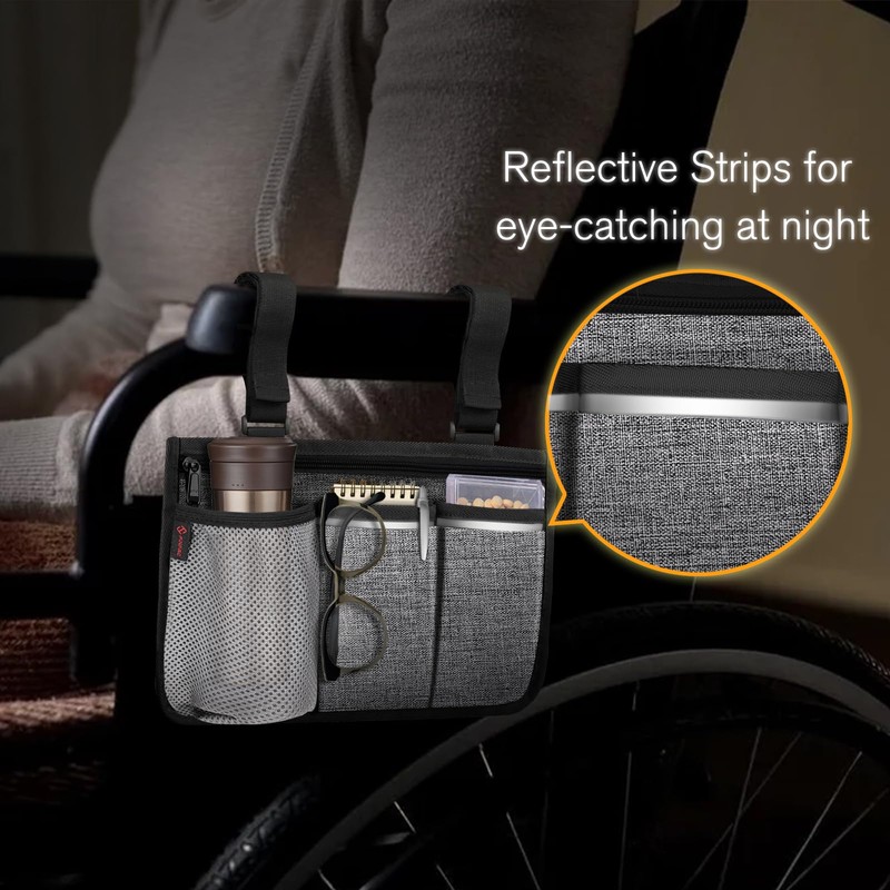 FINPAC Wheelchair Bag for Armrest - Wheelchair Bag with Reflective