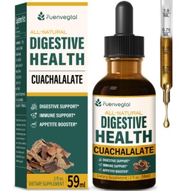 Fuenvegtal Cuachalalate Digestive Drops: Herbal Supplement w/Licorice Root, Dandelion, Clove, Cancerina, & Kalawalla Extracts for Upset Stomach Relief, Gastric Health, & Immune System Support. 2oz
