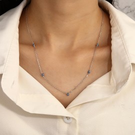 MYSTIC JEWELS Halskette aus 925er-Sterlingsilber mit 5 emaillierten türkischen Augen, marineblau, minimalistisches Design, 40 + 5 cm, mit Geschenkbeutel, Unico Tamaño, Silber, Kein Edelstein