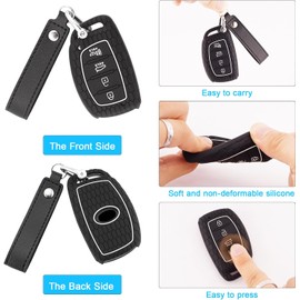2X Funda de Silicona para Llave para Hyundai con Llavero para Hyundai Elantra Elantra GT Sonata Tucson Ioniq llave inteligente de 4 botones(Hyd-4-BB)