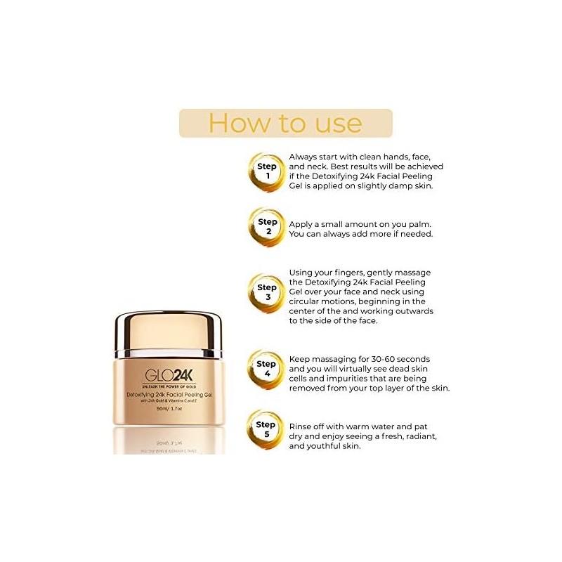 GLO24K Gel exfoliante facial con oro de 24k, fórmula antienvejecimiento