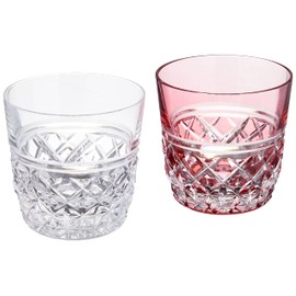 Kagami Crystal TPS736-2948-AC Pair Cold Sake Cups, Red, White, 4.2 fl oz (120 ml), Edo Kiriko Pair Cold Sake Cup