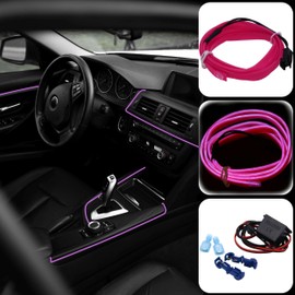 Recambo 6 m EL Wire LED Ambient Lighting, 12 V Flexible Neon Light Strip, Interior Lighting for Car, Inverter Included, Waterproof Ambient Light for Cars, Pink