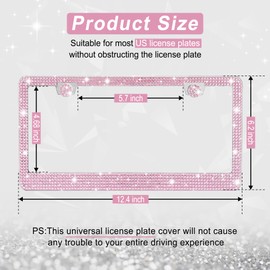 Amiss Bling License Plate Frame for Women, 1Pack Rhinestone Handcrafted Crystal Premium Stainless Steel, Stainless Steel Car Accessories with Diamond Sparkle Glitter Caps (Pink)