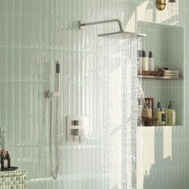 Esnbia Shower System, Shower Faucet Set with Shower Valve, 10 Inches Shower Heads with Handheld Spray Combo, Wall Mounted Shower Fixtures, High Pressure Shower Hardware Set, Brushed Nickel