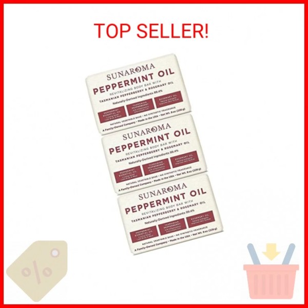 Sunaroma Peppermint Oil & Rosemary Body Bar Soap, 8 Ounce