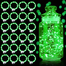 Aogist 24 Pack Fairy Lights 3 Modes 7ft 20 LED Waterproof,Battery Operated Silver Wire Firefly Starry Moon Mini String Lights for Mason Jars Christmas DIY Crafts Wedding Party Bedroom,Green
