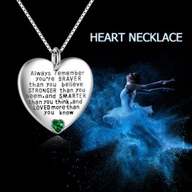 YFN Sterling Silver Always Remember You are Braver Than You Believe Jewelry Pendant Necklace Inspirational Gifts, Sterling Silver, Cubic Zirconia