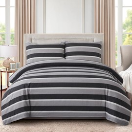 Marina Decoration Ultra Soft Silky Zipper Rich Printed Rayon Derived from Bamboo All Season 2 Pieces Duvet Cover Set with 1 Pillowcase, Black Grey Stripes Pattern Twin/Single Size