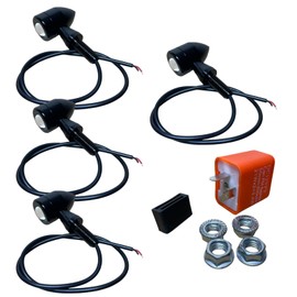 YESprime Motorcycle Cannonball LED Turn Signal, 12 V, General Purpose, High Brightness, Mini, Waterproof, Amber, Harley Direction Indicator, Set of 4, Includes Relay, A Type