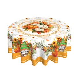 Fall Tablecloth Round 60 Inch Autumn Pumpkin Maple Leaf with Sunflowers Thanksgiving Holiday Decorative Table Cloth with Dust-Proof Wrinkle Resistant Seasonal Decor for Home Kitchen Dining Room