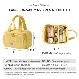 Dr.Cheese Makeup bag, Large Capacity Cosmetic Bag for Women, Portable Wide-open Toiletry Bag, Travel Makeup Bag with TPU Compartments for Accessories, Essentials, Toiletries, Makeup Brush Bag, Yellow