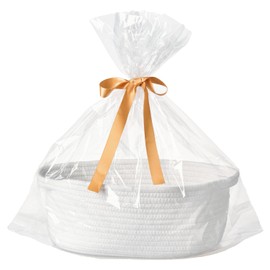 Cesta de regalo con bolsa de envoltura y cinta, cesta tejida pequeña vacía para regalo, bonito organizador de regalos decorativo para baby showers, rifas, Acción de Gracias y Navidad, 12 x 8